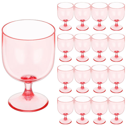 (Set of 16) Small Pink Plastic Wine Glasses