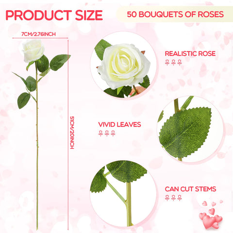 (50 Piece) 20 Inch Artificial Rose Flower