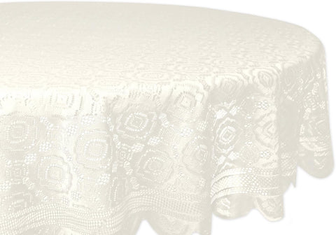 DII Home Essentials 100% Polyester, Machine Washable, Shabby Chic, Vintage Tablecloth or Overlay 63" Round, Vintage Lace Cream - Elegant Wedding Accents