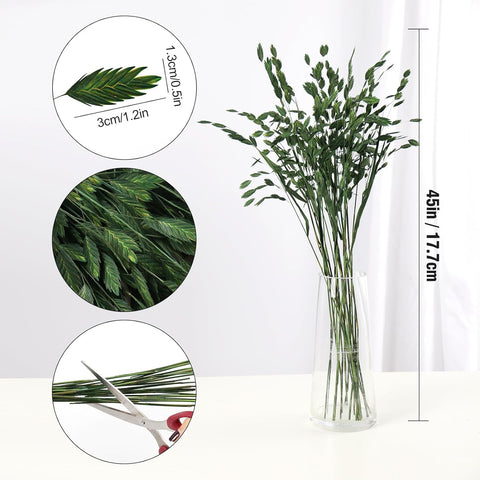 Dried Preserved Oat Grass Plant for Vase - 40 PCS Northen Oat Greenery Leaf with Stem, 17" for Home Office Wedding Party Decor and DIY Arrangement(Dark Green) - Elegant Wedding Accents
