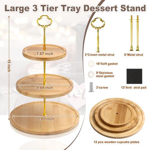 (Set of 3) 3 Tier Wood Cupcake Stand