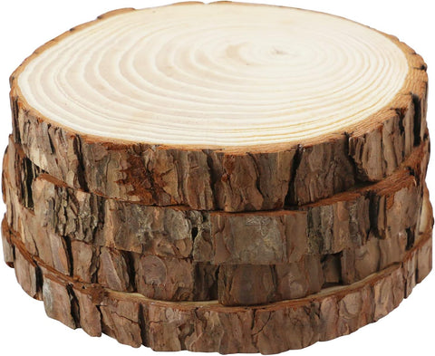 FSWCCK 4 Pack Unfinished Large Wood Slices, 7-8 Inches Round Wooden Circle with Tree Bark, Rustic Wood Slices for DIY Painting Crafts, Weddings Centerpieces Decor - Elegant Wedding Accents