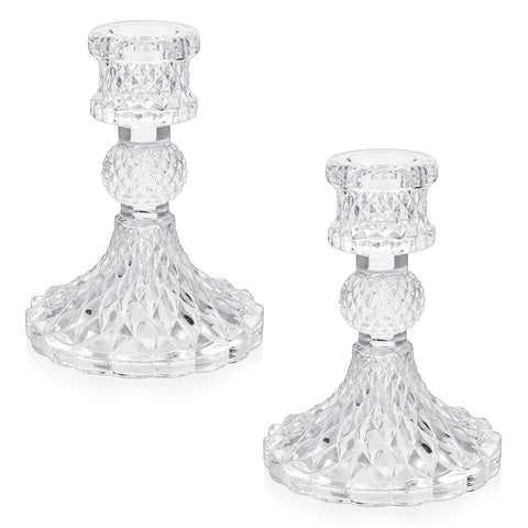 (Set of 2) Glass Taper Candle Holders