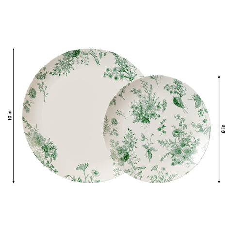 (80 Piece) 10 & 8 Inch Green Floral Plastic Plate Set