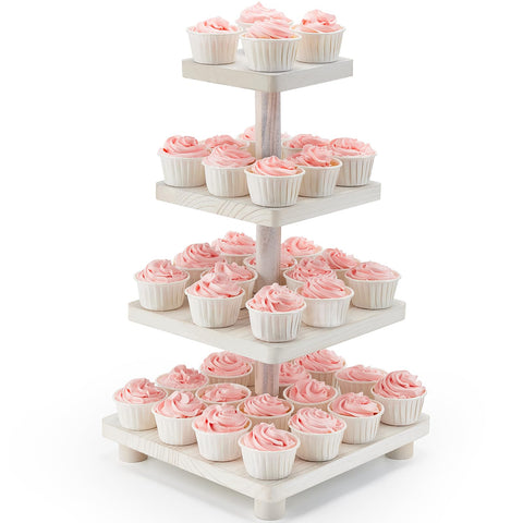 4 Tier White Wood Cupcake Stand