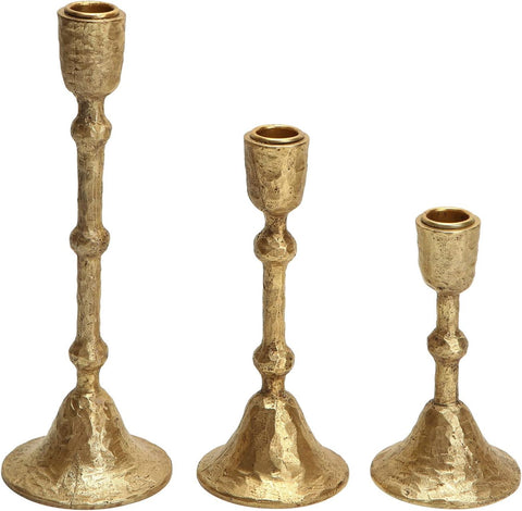NIKKY HOME Gold Taper Candle Holders Set of 3, Vintage Decorative Resin Candlesticks Centerpieces Decor for Dining Room Table Wedding Party Mantle Fireplace - Elegant Wedding Accents