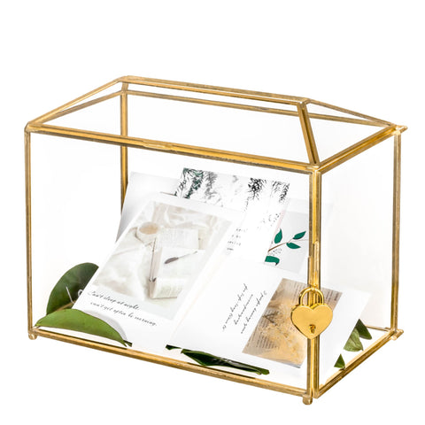 Gold Glass Card Box with Slot and Lock