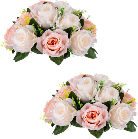 2 Pcs Blush & Cream White Fake Flowers - Elegant Wedding Accents