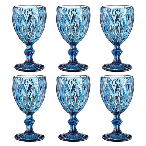 (Set of 6) Blue Vintage Wine Glasses