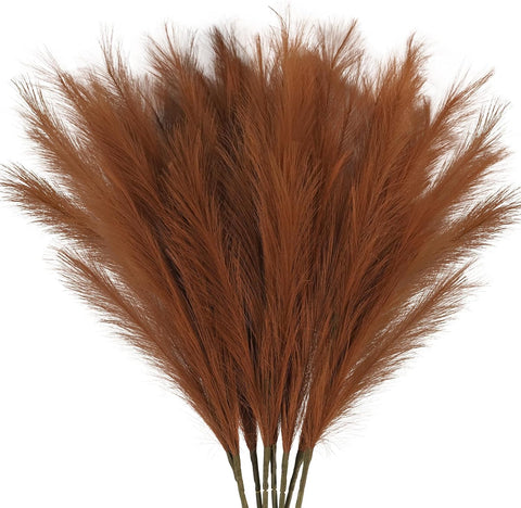 obbsie 35" Faux Pampas Grass Decor, 8pcs Large Tall Fluffy Artificial Pompous Grass Branches Floral Fake Pompas Grass Bulrush Floor Vase Filler Flower Arrangement for Home Wedding Boho Decor, Brown - Elegant Wedding Accents