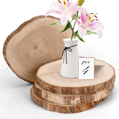 4Pcs Unfinished Round Wood Natural Wood Slices - Elegant Wedding Accents