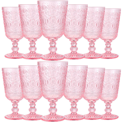 (Set of 12) Pink Vintage Wine Glasses