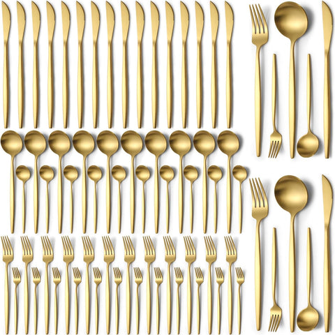 60 Pieces Stainless Steel Silverware Set, Flatware Cutlery Set Service for 12, Tableware Cutlery Set Include Knife Fork Spoon Set, Utensils for Home, Restaurant, Hotel, Dishwasher Safe (Gold) - Elegant Wedding Accents