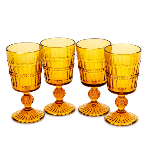 (Set of 4) Amber Beaded Wine Glasses