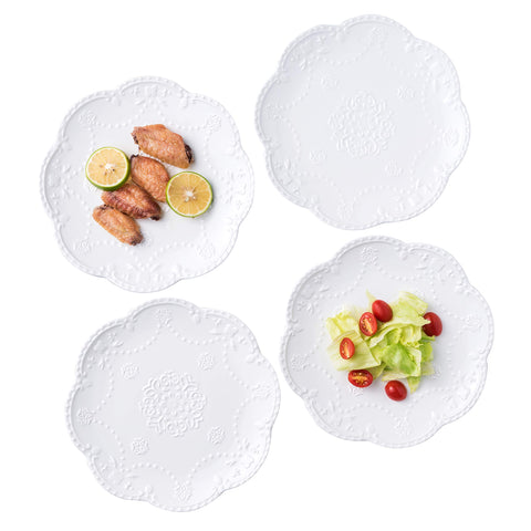 (Set of 4) 10 Inch Embossed Lace Porcelain Dinner Plate