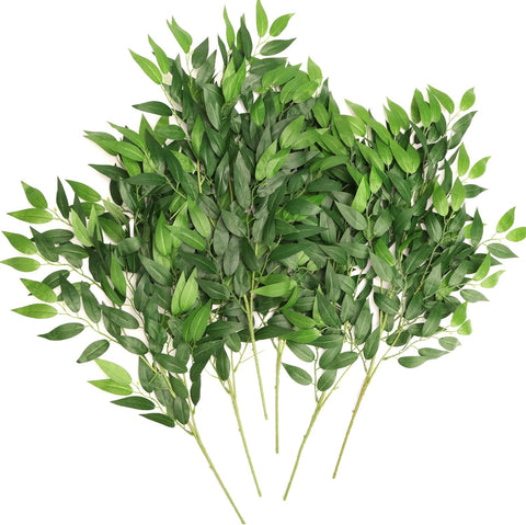 CEWOR 16pcs Italian Ruscus Greenery Stems, 27.6in Artificial Green Leaf Garland Vines Hanging Spray for Wedding Arch Bouquet Filler Table Centerpieces Home Decor - Elegant Wedding Accents