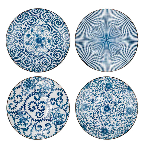 (Set of 4) Blue and White Porcelain Serving Plates