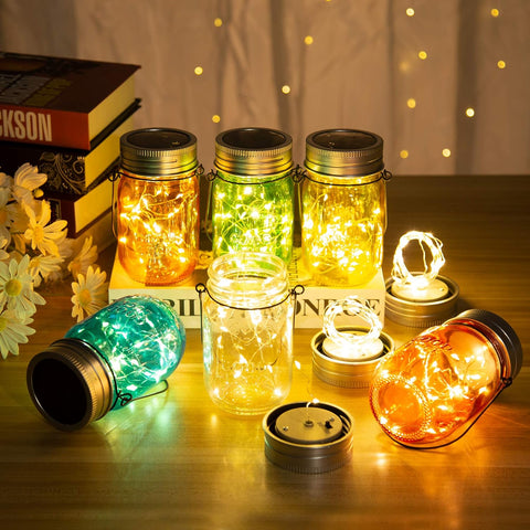 Hanging Solar Mason Jar Lights, 6 Pack 30 Led String Fairy Lights