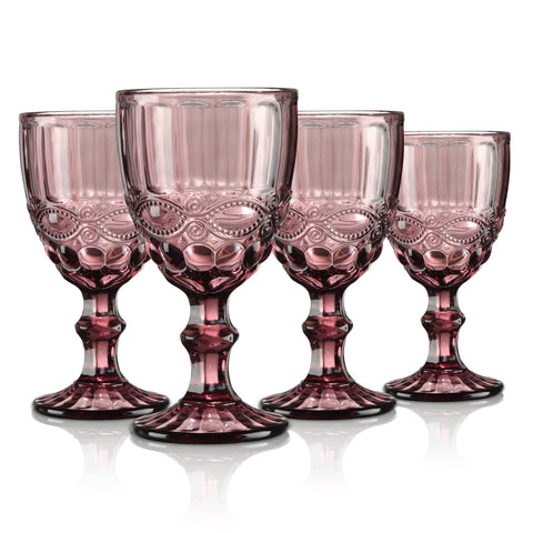 (Set of 4) Purple Vintage Wine Glasses
