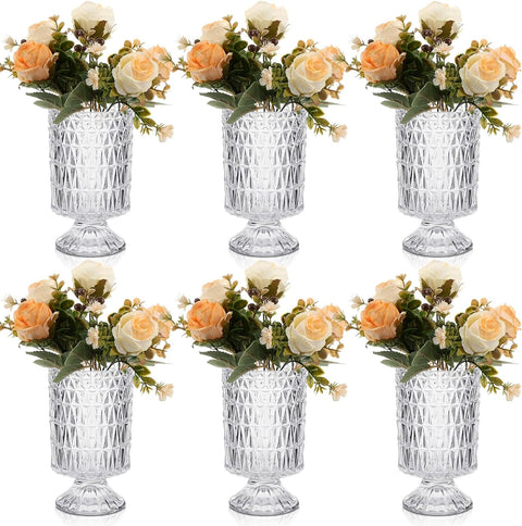 (Set of 6) 7.09 Inch Tall Embossed Large Glass Flower Vase
