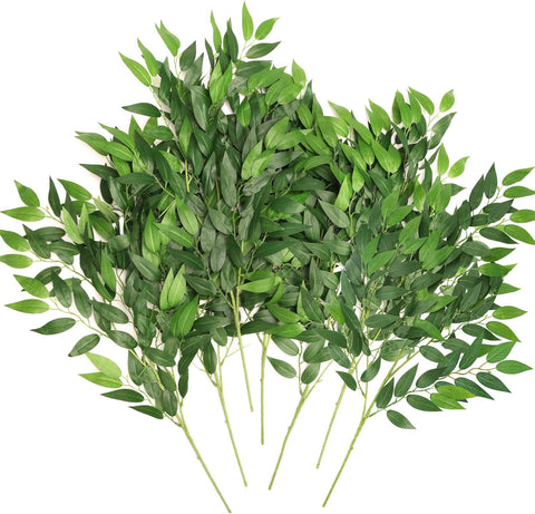 CEWOR 16pcs Italian Ruscus Greenery Stems, 27.6in Artificial Green Leaf Garland Vines Hanging Spray for Wedding Arch Bouquet Filler Table Centerpieces Home Decor - Elegant Wedding Accents