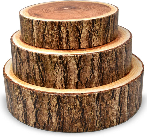 Set of 3 Wood Look Cake Stand Holder Round Cardboard Cakes Stands, 8" 10" 12" - Elegant Wedding Accents