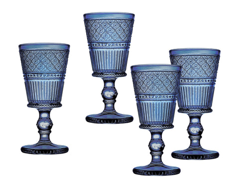 (Set of 4) Blue Vintage Wine Glasses